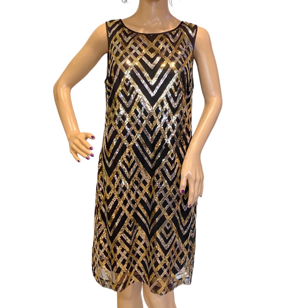 Jessica Howard Chevron Pattern Sequins Social After 5 Sheath Dress Size 14P EUC